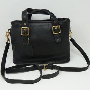 Coach Black Leather Satchel with Gold Accents